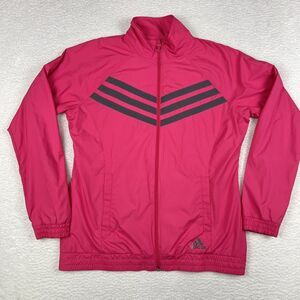Adidas Jacket‎ Womens Medium Activewear Full Zip Pink Logo Sports Windbreaker